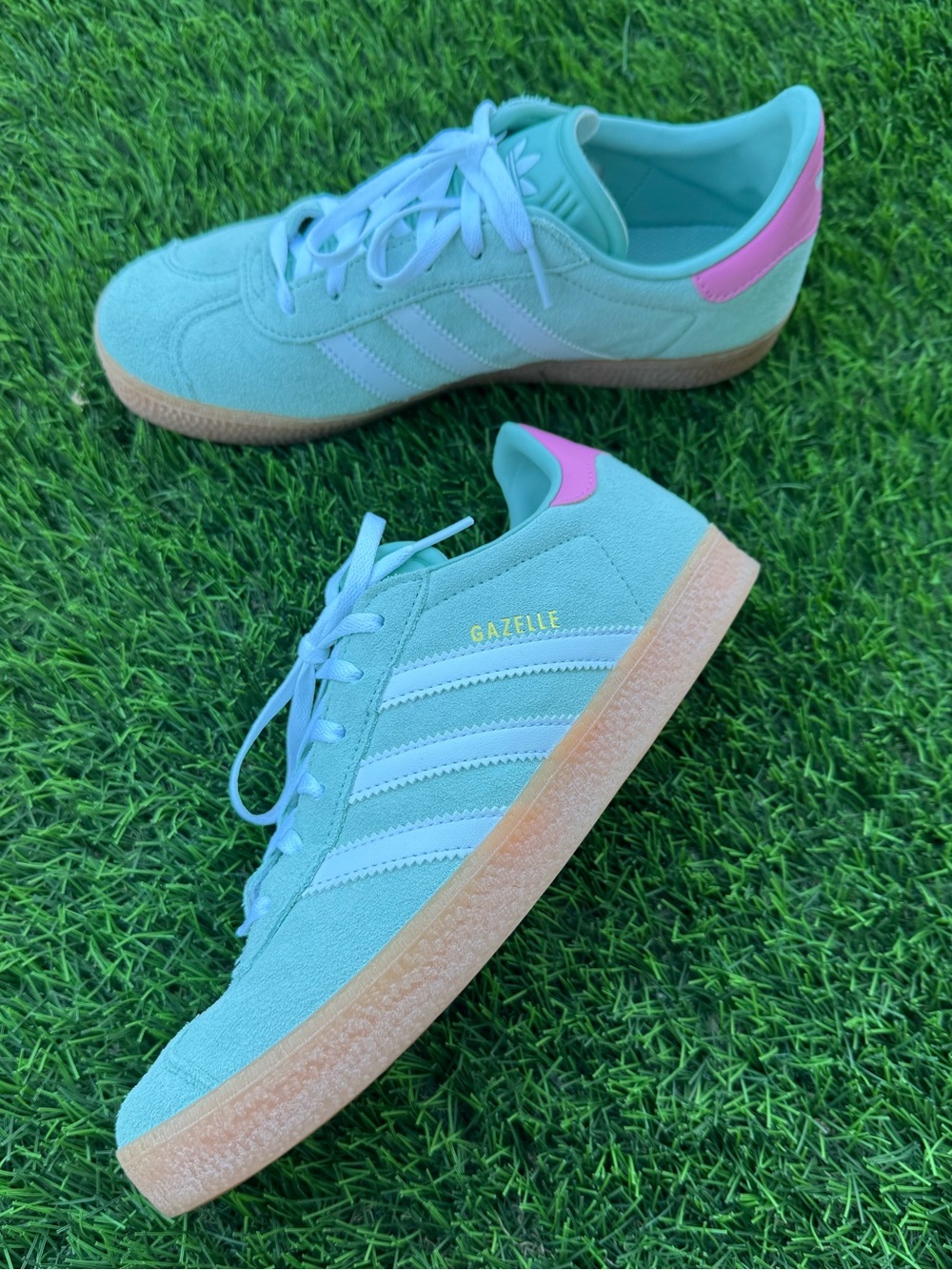 Adidas Gazelle Mint Green Suede Pink Sneakers (US 7, EU 38) - Picture 8 of 12